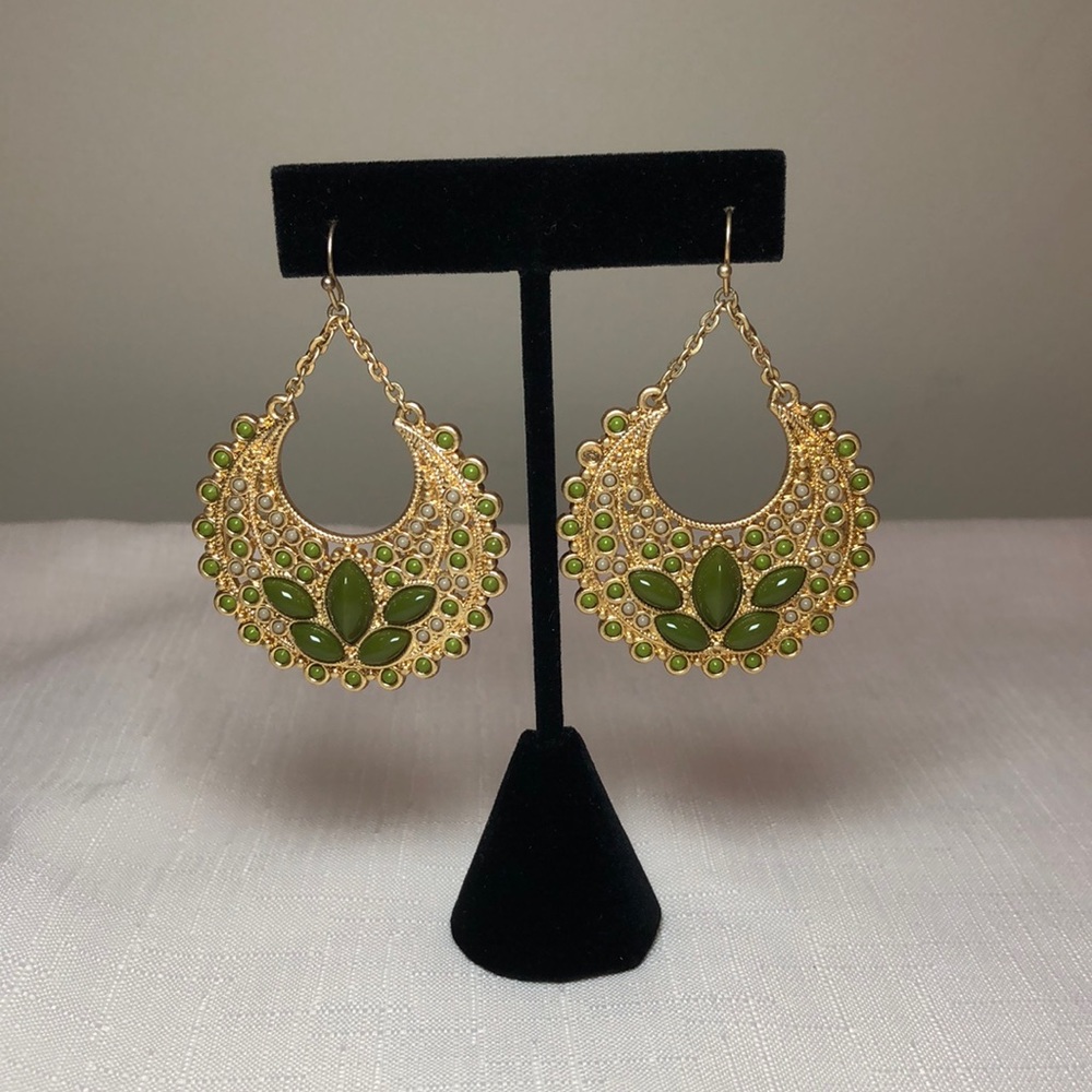 Lia Sophia Gold Earrings with Olive stones
